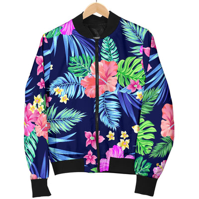 Neon Hibiscus Pattern Print Design HB016 Men Bomber Jacket