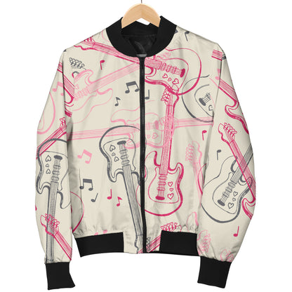 Bass Guitar Pattern Print Design 02 Women's Bomber Jacket