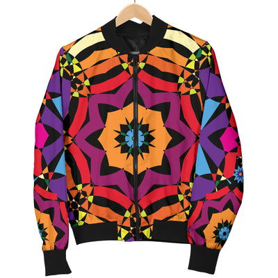 Kaleidoscope Pattern Print Design 01 Women's Bomber Jacket