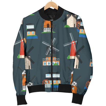 Windmill Pattern Print Design 04 Women's Bomber Jacket