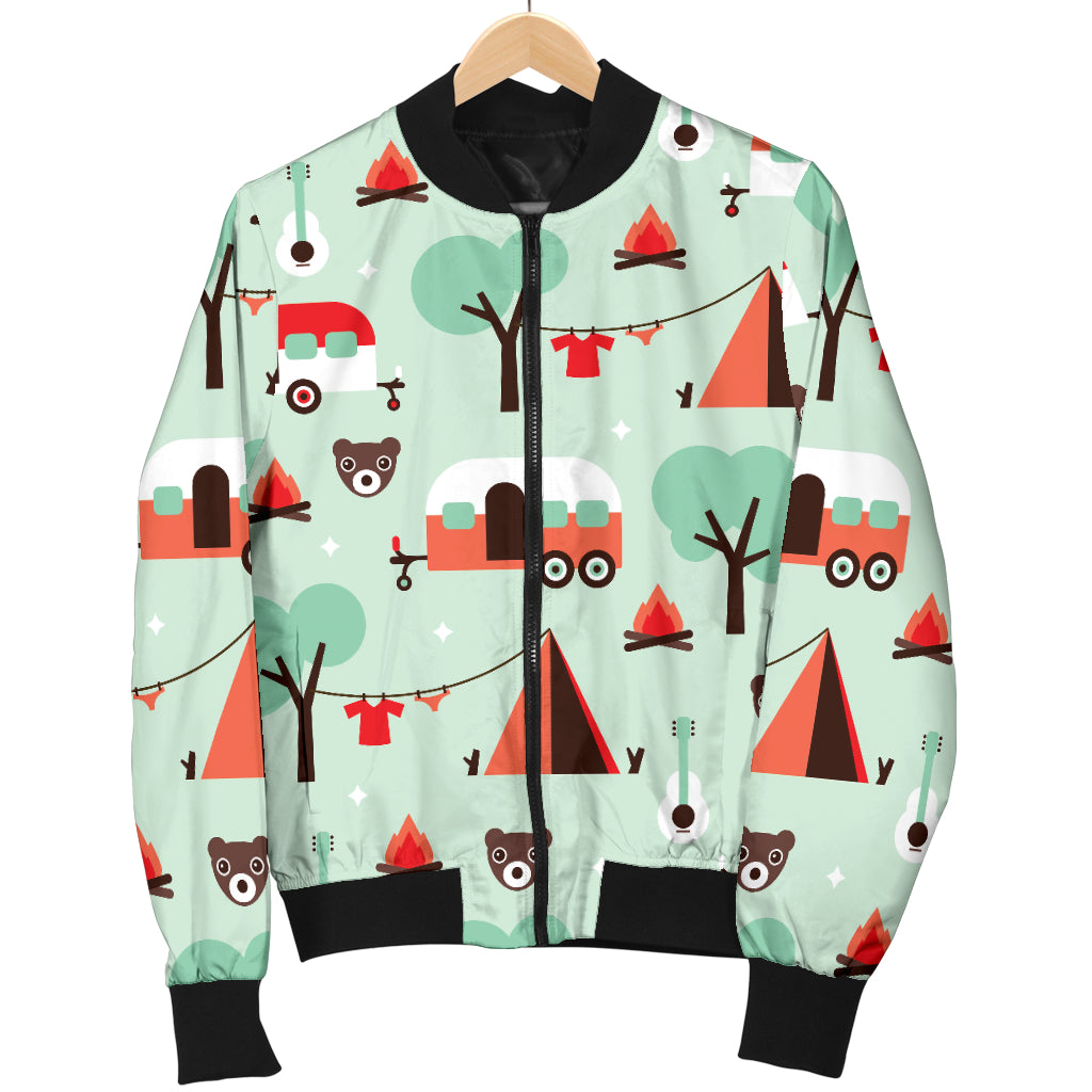 Camper Tent Pattern Print Design 01 Women's Bomber Jacket