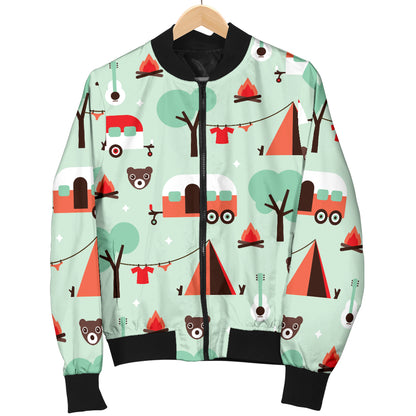 Camper Tent Pattern Print Design 01 Women's Bomber Jacket