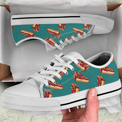 Cheesecake Cherry Pattern Print Design CK03 White Bottom Low Top Shoes