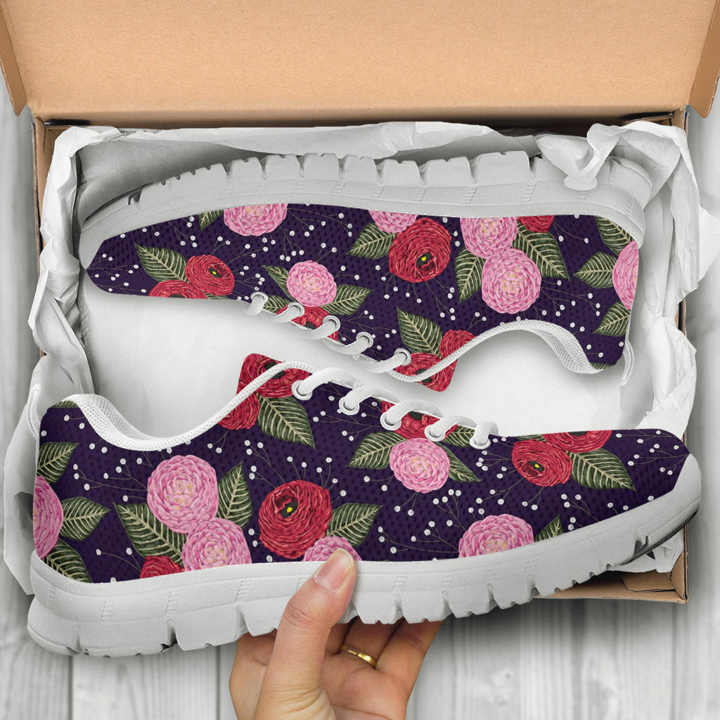 Camellia Pattern Print Design CM02 Sneakers White Bottom Shoes