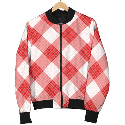 Gingham Red Pattern Print Design 01 Women's Bomber Jacket