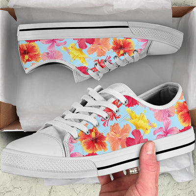 Hibiscus Pattern Print Design HB020 White Bottom Low Top Shoes