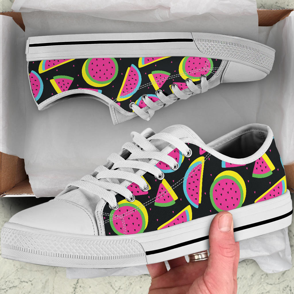 Watermelon Pattern Print Design WM07 White Bottom Low Top Shoes