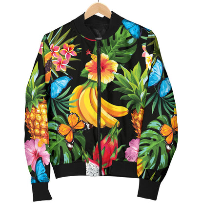 Tropical Fruits Pattern Print Design TF04 Women Bomber Jacket