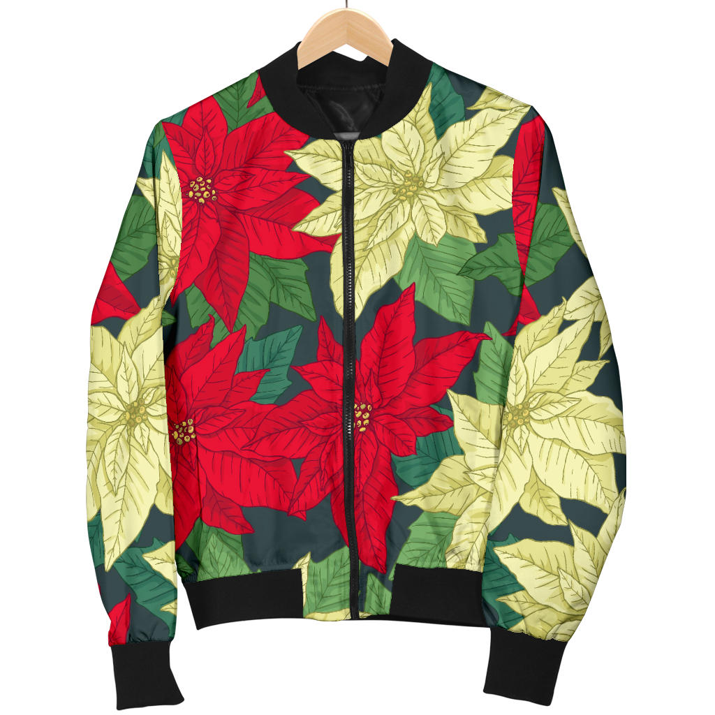 Poinsettia Pattern Print Design POT06 Women Bomber Jacket