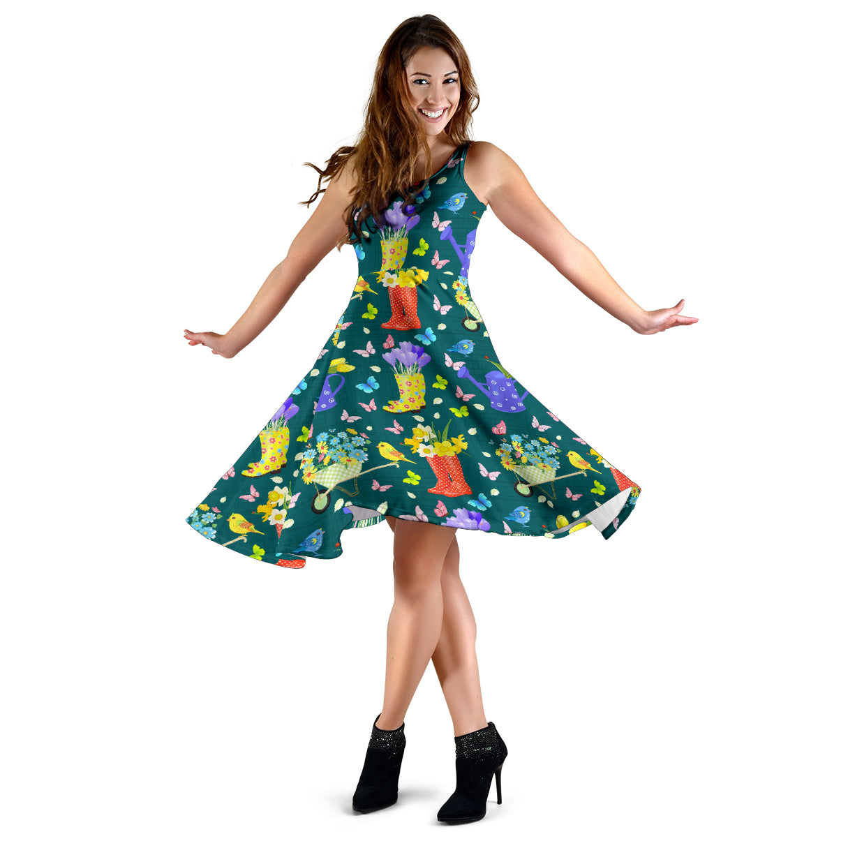 Gardening Pattern Print Design G08 Midi Dress