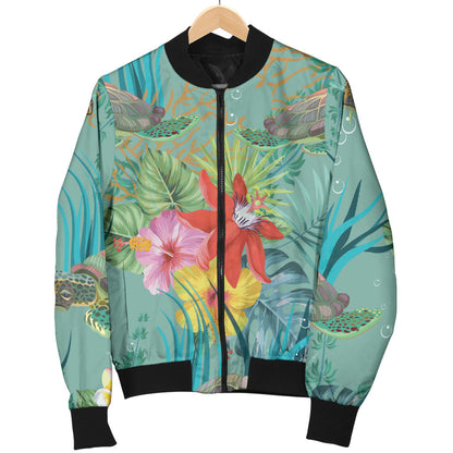 Sea Turtle Pattern Print Design T012 Women Bomber Jacket