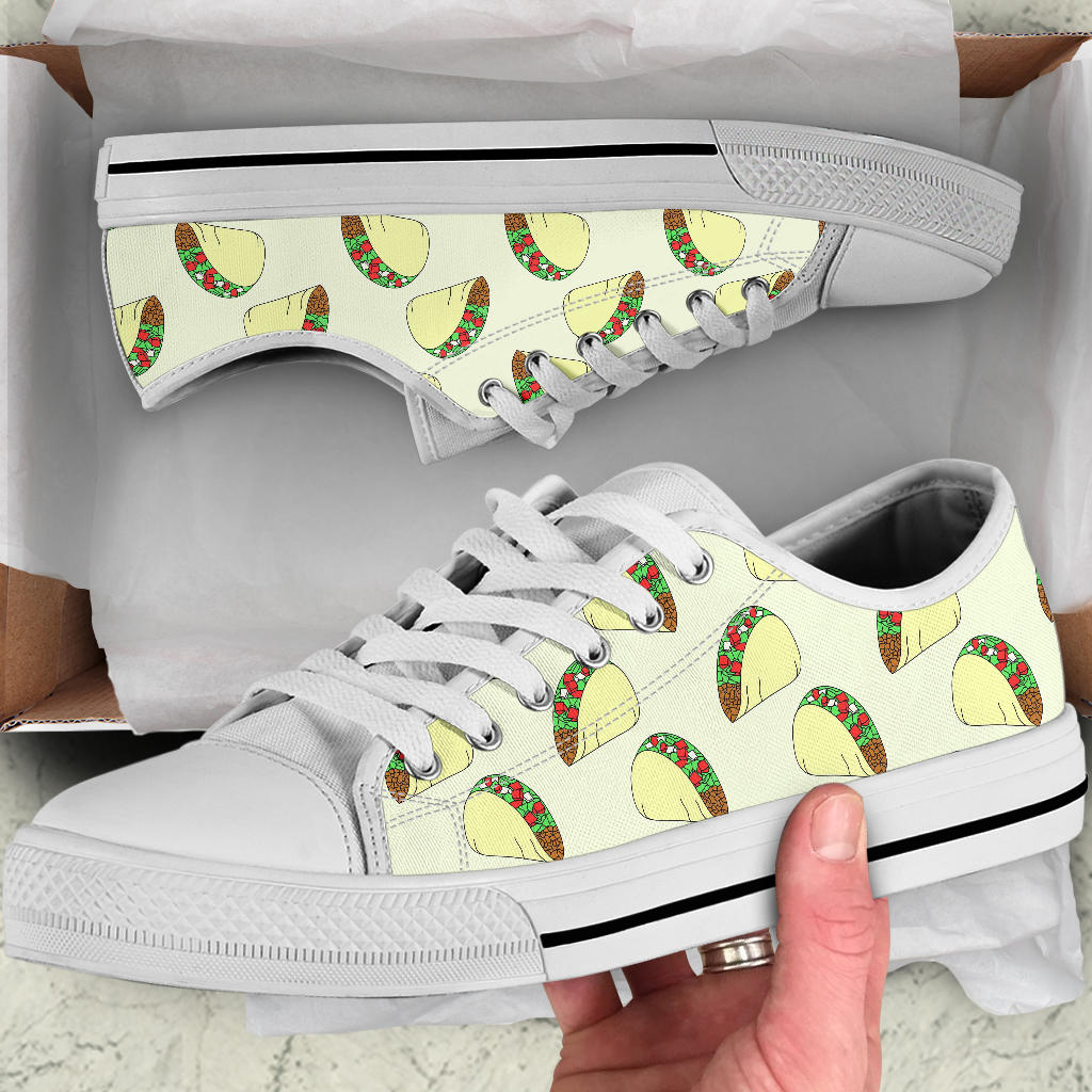 Taco Pattern Print Design TC05 White Bottom Low Top Shoes