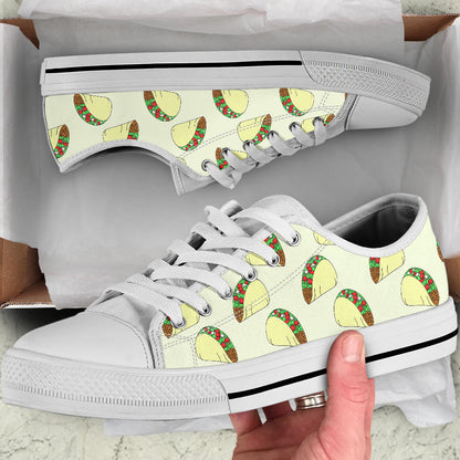 Taco Pattern Print Design TC05 White Bottom Low Top Shoes