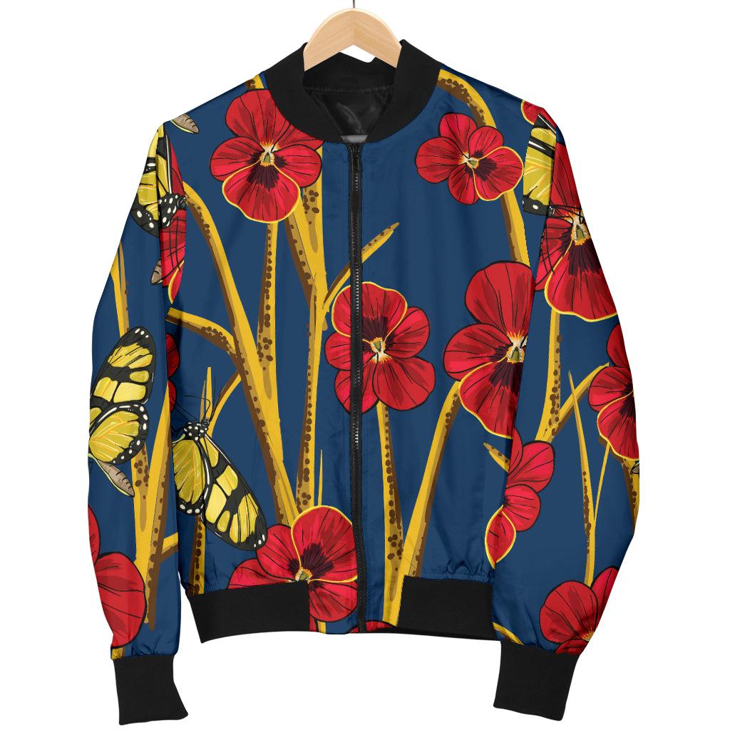Pansy Pattern Print Design A01 Women's Bomber Jacket
