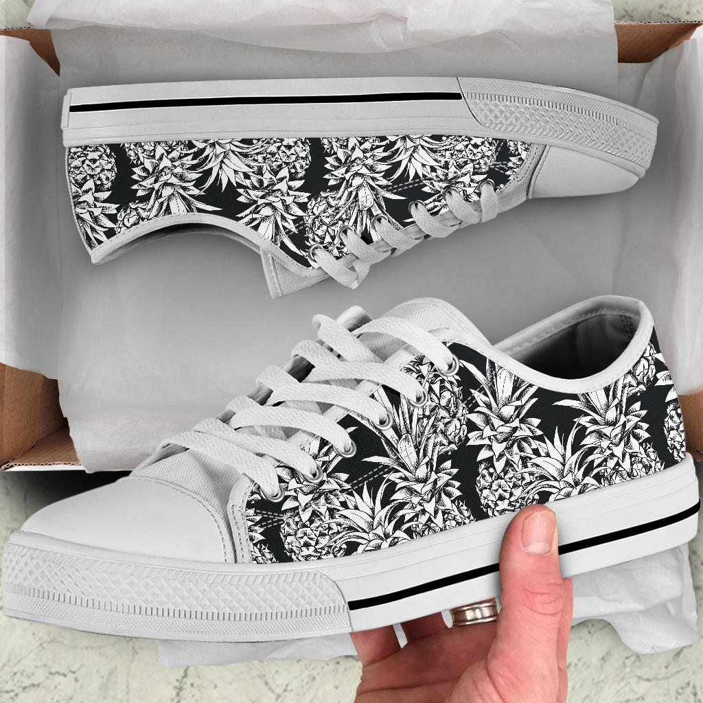 Pineapple Pattern Print Design PP08 White Bottom Low Top Shoes
