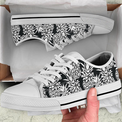 Pineapple Pattern Print Design PP08 White Bottom Low Top Shoes