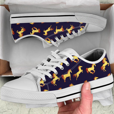 Gold Horse Pattern White Bottom Low Top Shoes