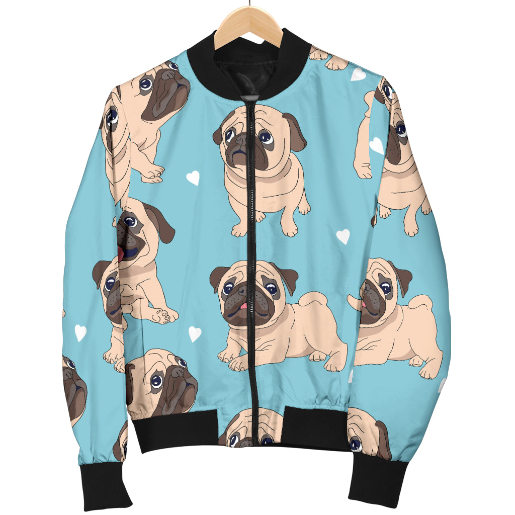 Pug Pattern Print Design A03 Women's Bomber Jacket