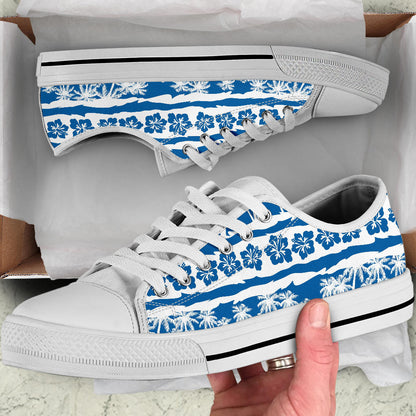 Hawaiian Themed Pattern Print Design H021 White Bottom Low Top Shoes