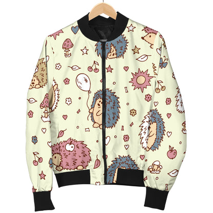 Hedgehog Cute Pattern Print Design 01 Women's Bomber Jacket