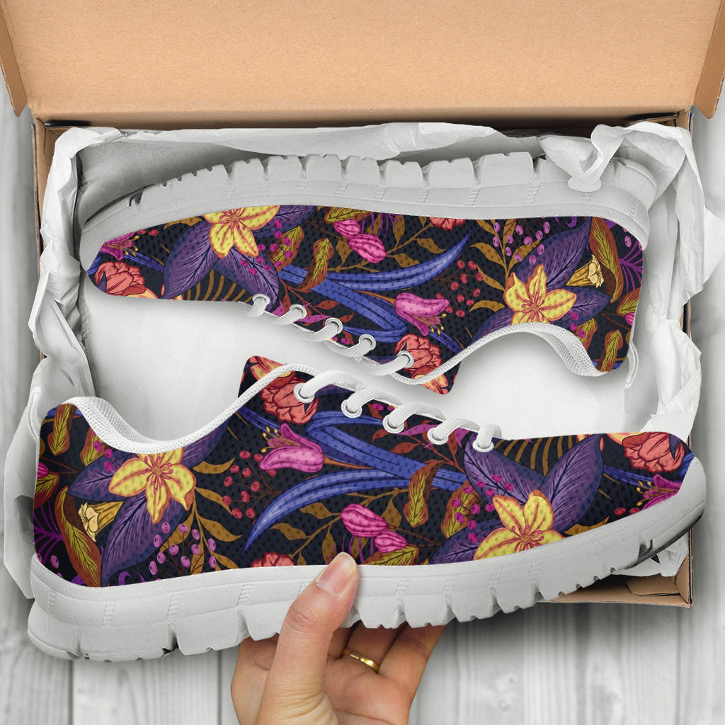 Lily Pattern Print Design LY016 Sneakers White Bottom Shoes