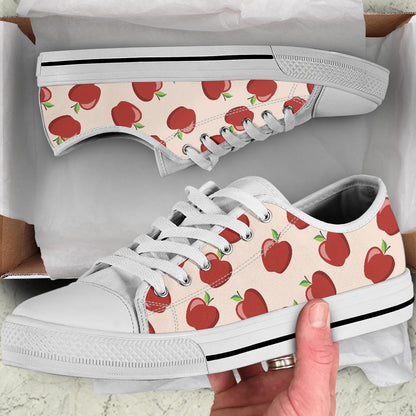 Apple Pattern Print Design AP01 White Bottom Low Top Shoes