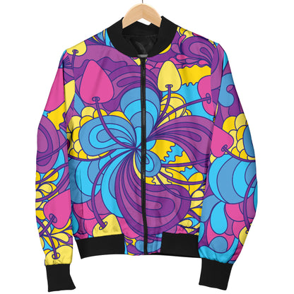 Psychedelic Mushroom Pattern Print Design A03 Women's Bomber Jacket