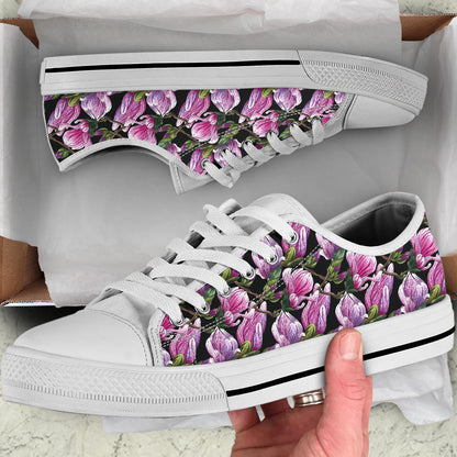 Magnolia Pattern Print Design MAG011 White Bottom Low Top Shoes