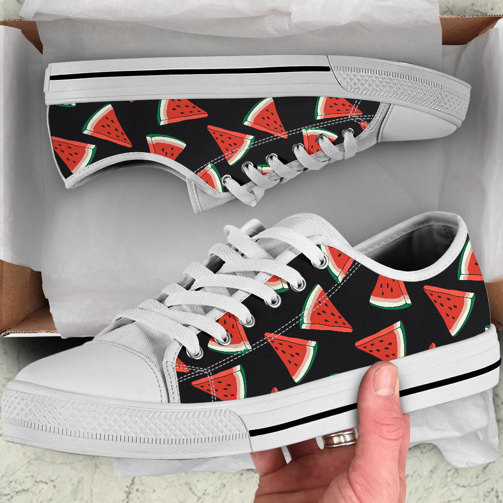 Watermelon Pattern Print Design WM01 White Bottom Low Top Shoes