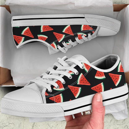 Watermelon Pattern Print Design WM01 White Bottom Low Top Shoes