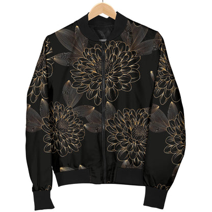 Dahlia Pattern Print Design DH04 Women Bomber Jacket