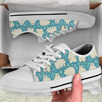 Bear Pattern Print Design BE04 White Bottom Low Top Shoes