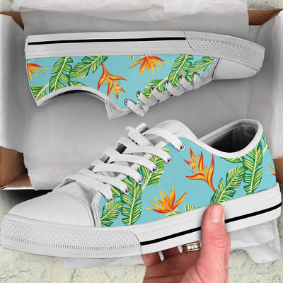 Bird Of Paradise Pattern Print Design BOP04 White Bottom Low Top Shoes