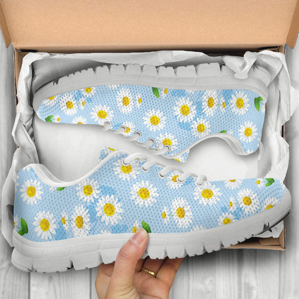 Daisy Pattern Print Design DS010 Sneakers White Bottom Shoes
