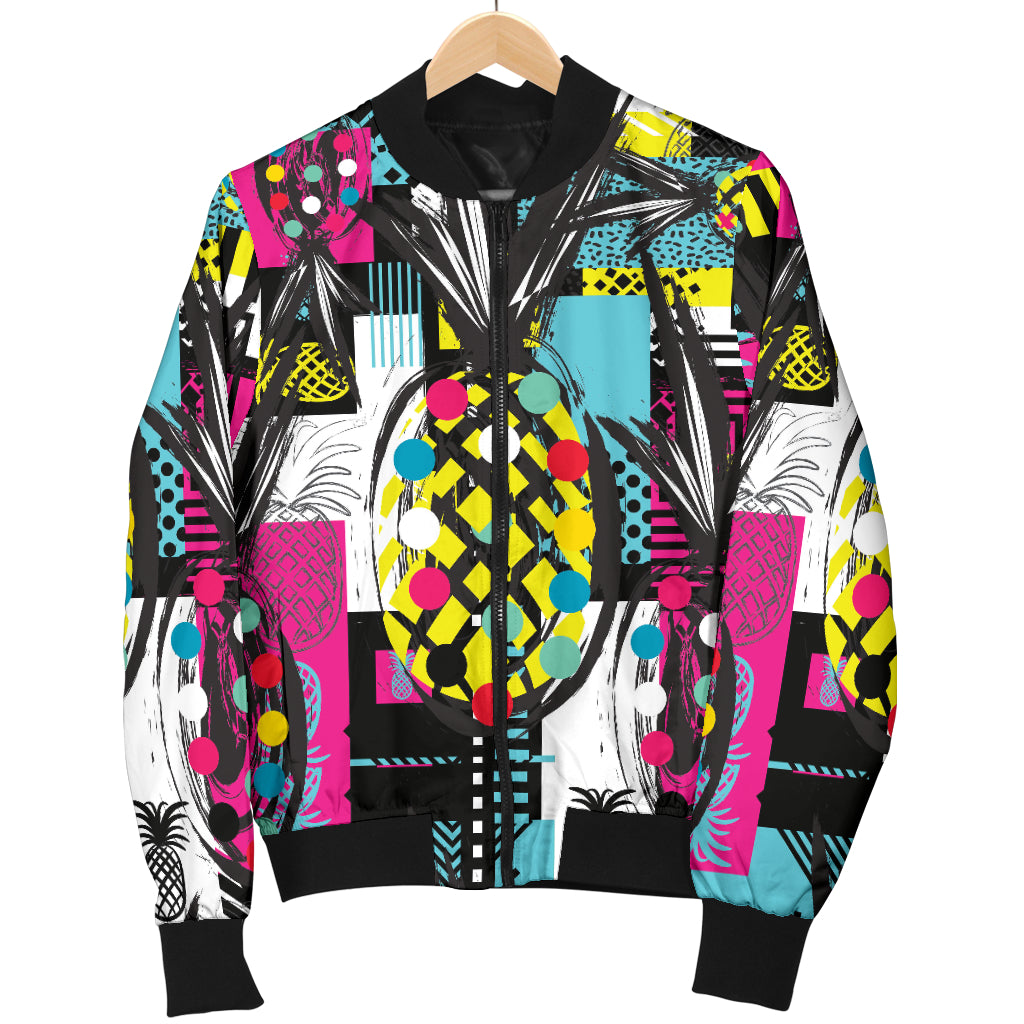Pop Art Pineapple Pattern Print Design A02 Women's Bomber Jacket