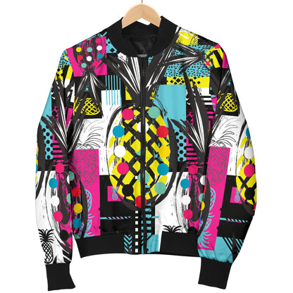 Pop Art Pineapple Pattern Print Design A02 Women's Bomber Jacket
