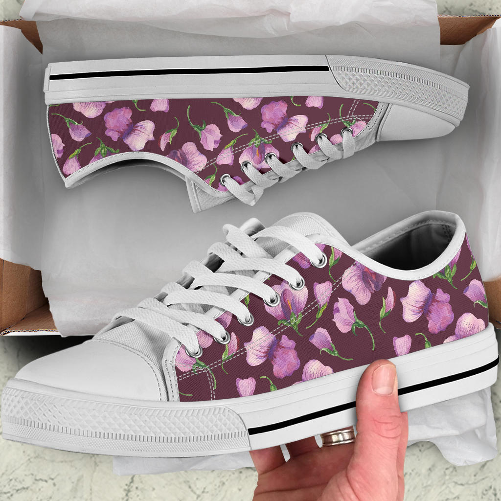 Peony Pattern Print Design PE010 White Bottom Low Top Shoes