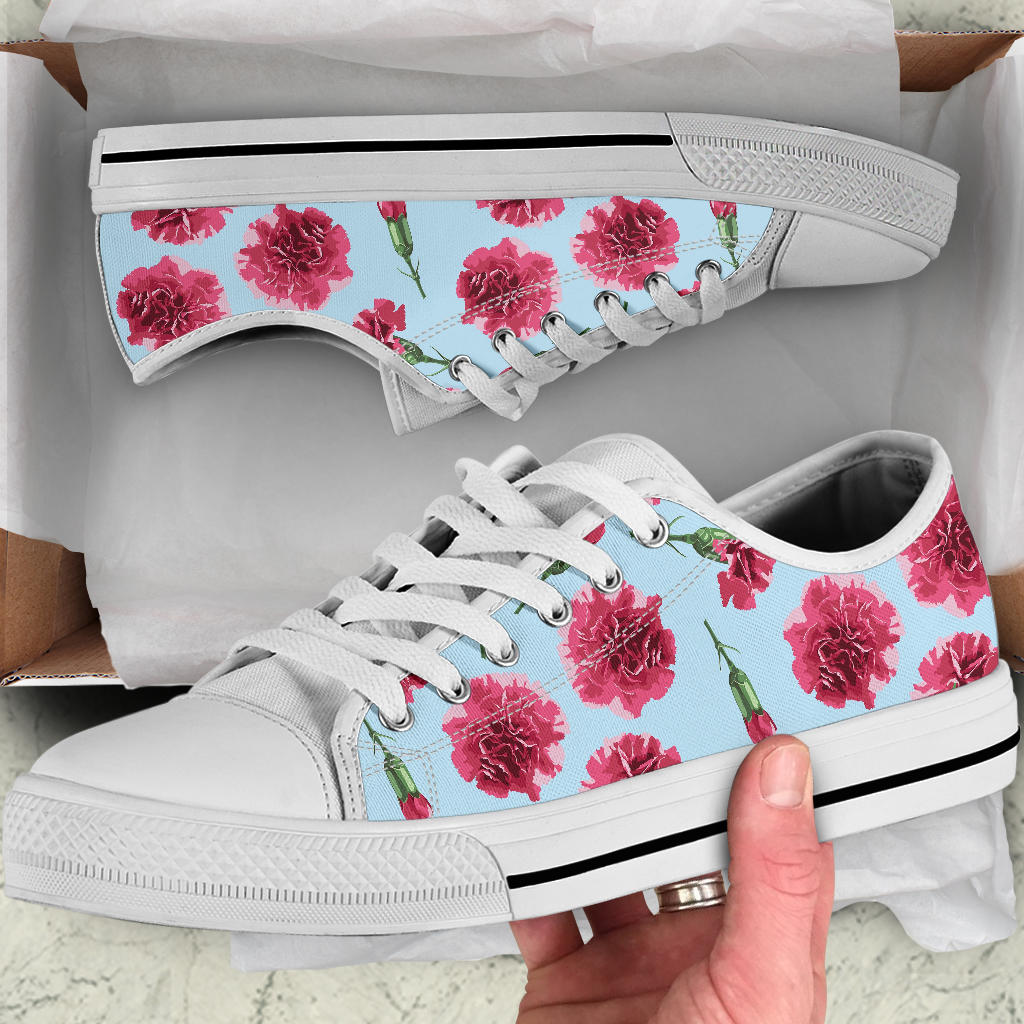 Carnations Pattern Print Design CN01 White Bottom Low Top Shoes