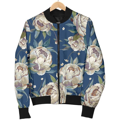 Peony Pattern Print Design A03 Women's Bomber Jacket