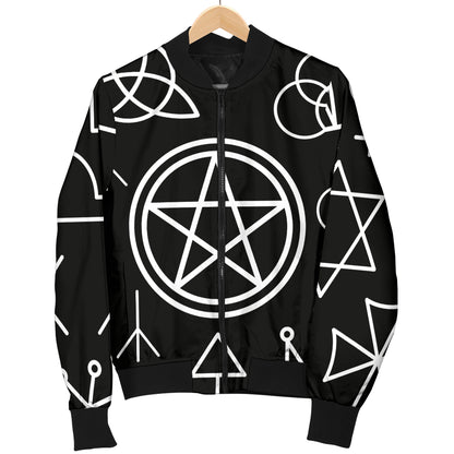 Pentagram Pattern Print Design A02 Women's Bomber Jacket