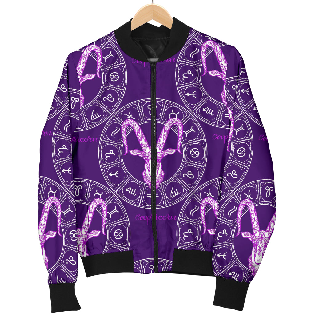 Capricorn Zodiac Pattern Print Design 04 Women's Bomber Jacket
