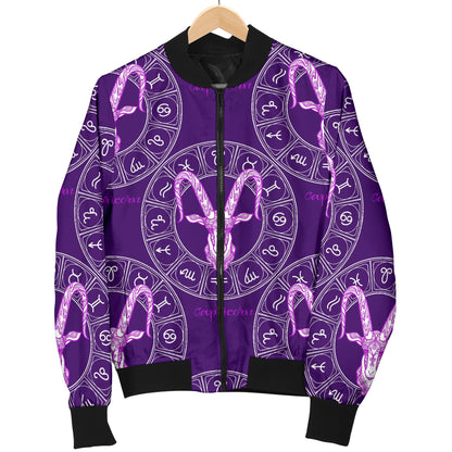 Capricorn Zodiac Pattern Print Design 04 Women's Bomber Jacket
