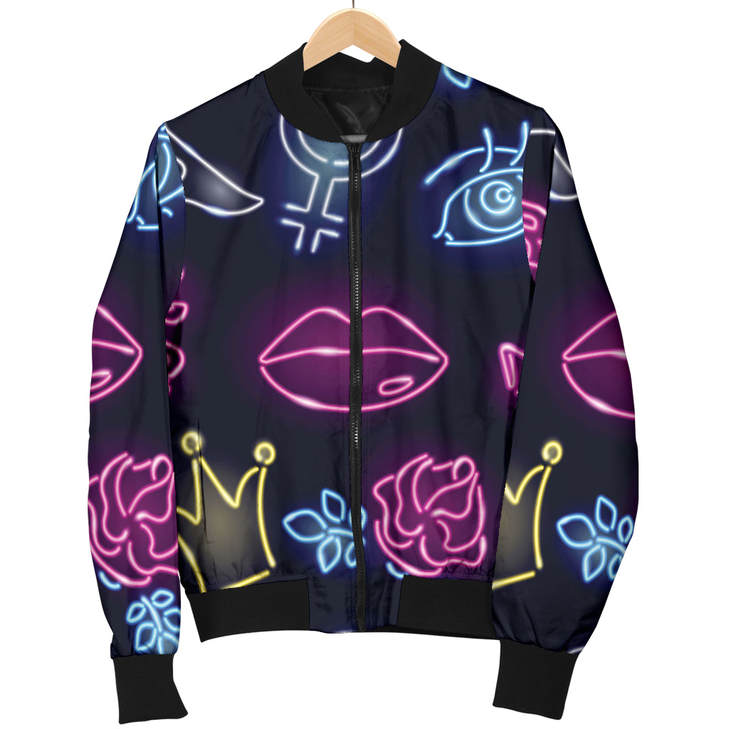 Lipstick Neon Pattern Print Design 02 Women's Bomber Jacket