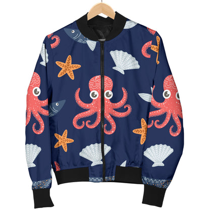 Octopus Pattern Print Design A04 Women's Bomber Jacket