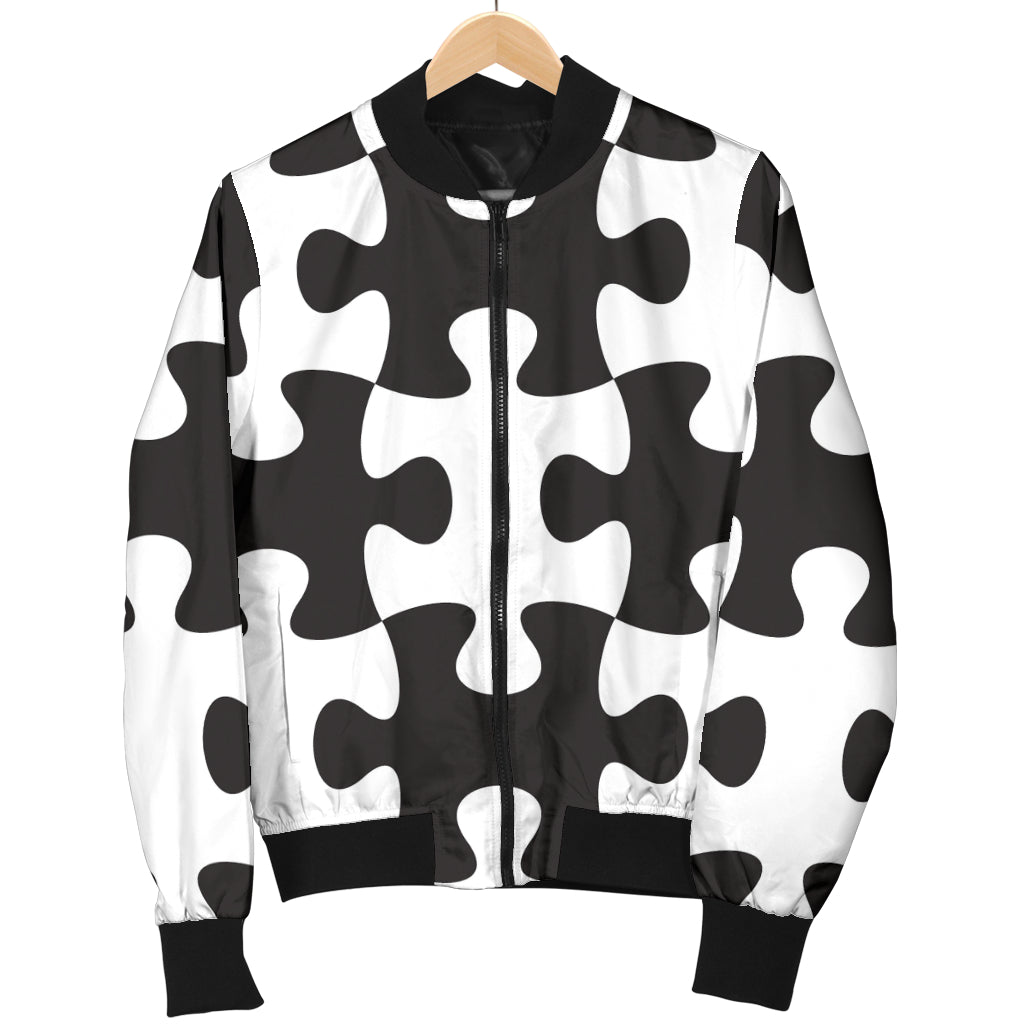 Puzzle Black White Pattern Print Design A02 Women's Bomber Jacket