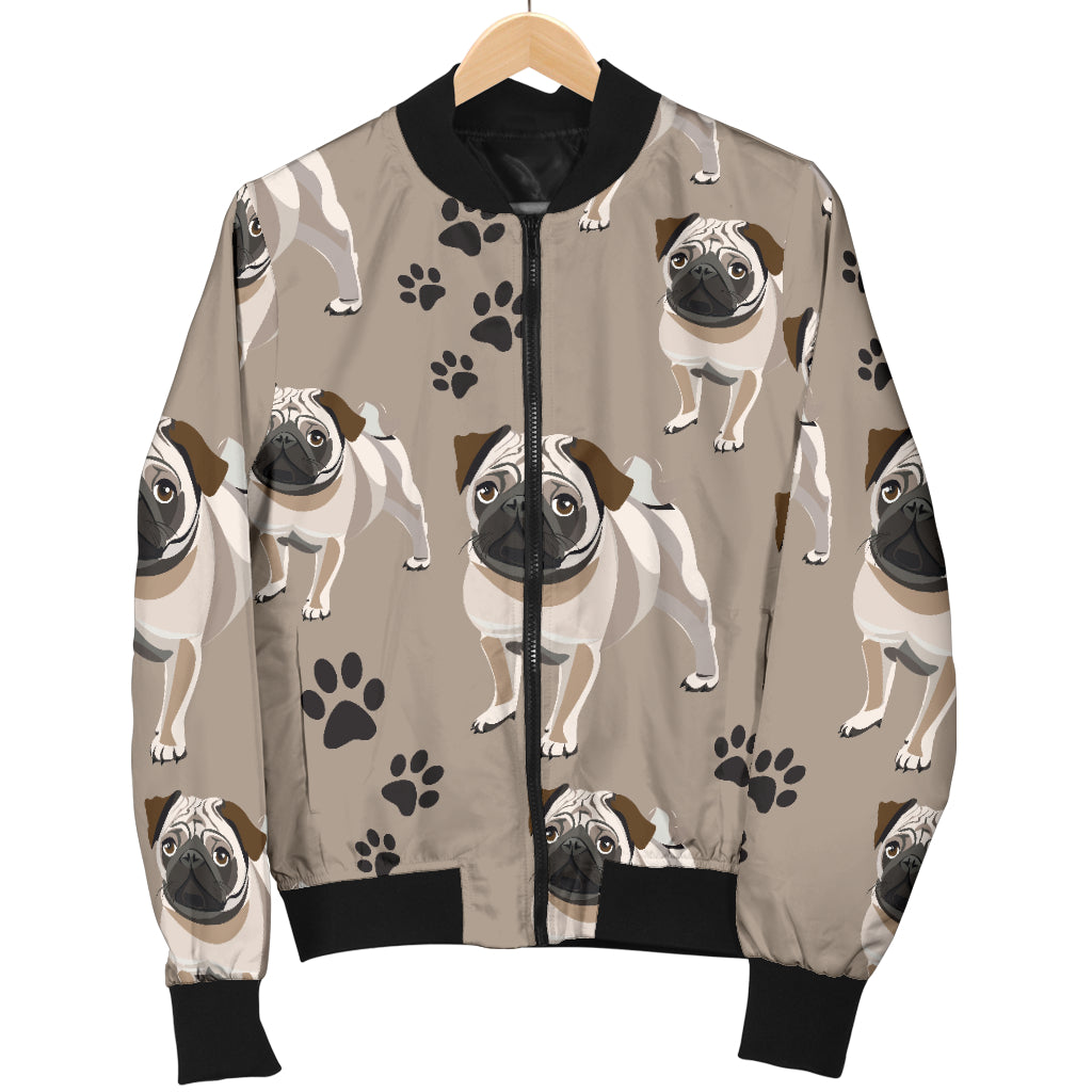 Pug Pattern Print Design A04 Women's Bomber Jacket