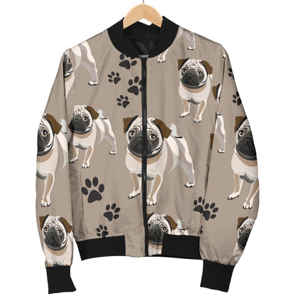 Pug Pattern Print Design A04 Women's Bomber Jacket