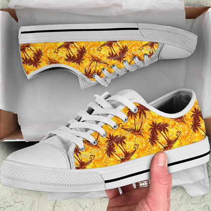 Palm Tree Pattern Print Design PT012 White Bottom Low Top Shoes