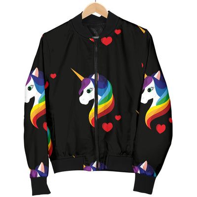 Rainbow Unicorn Pattern Print Design A03 Women's Bomber Jacket