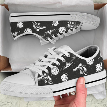 Space Astronauts Print White Bottom Low Top Shoes